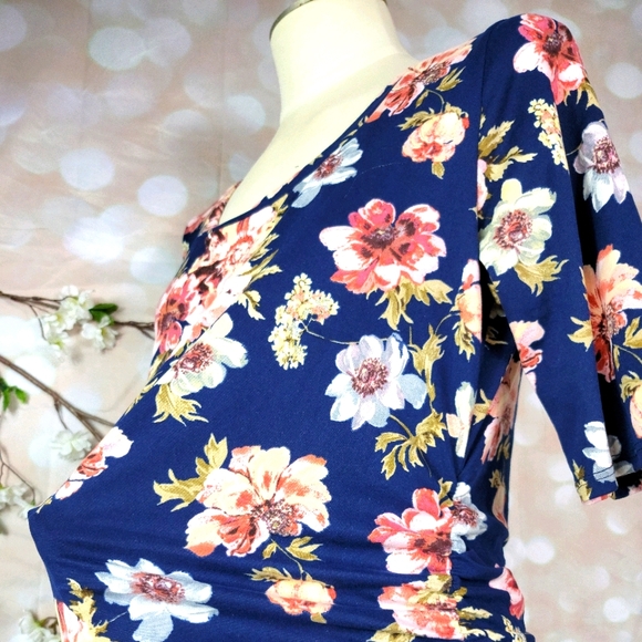 MOTHER BEE FLORAL 3/4 SLEEVES RUCHED STRETCHY COMFORTABLE MATERNITY DRESS XL - Picture 8 of 13